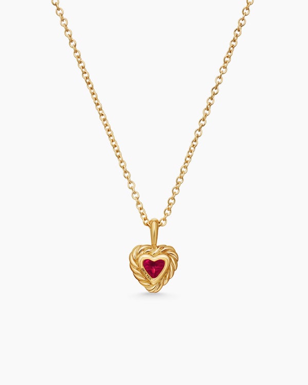Cable Collectibles® Teen Heart Necklace in 18K Yellow Gold with Rhodolite Garnet