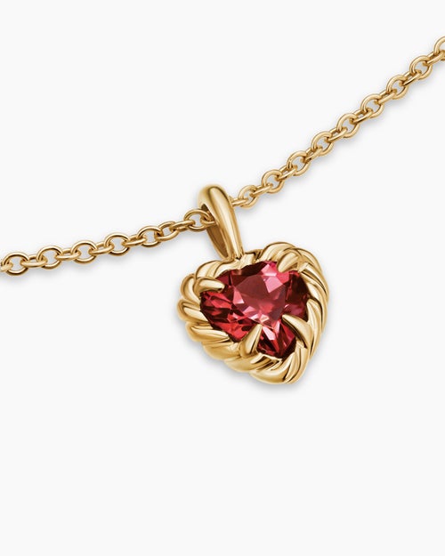 Cable Collectibles® Teen Heart Necklace in 18K Yellow Gold with Rhodolite Garnet