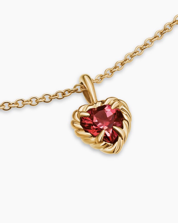 Cable Collectibles® Teen Heart Necklace in 18K Yellow Gold with Rhodolite Garnet