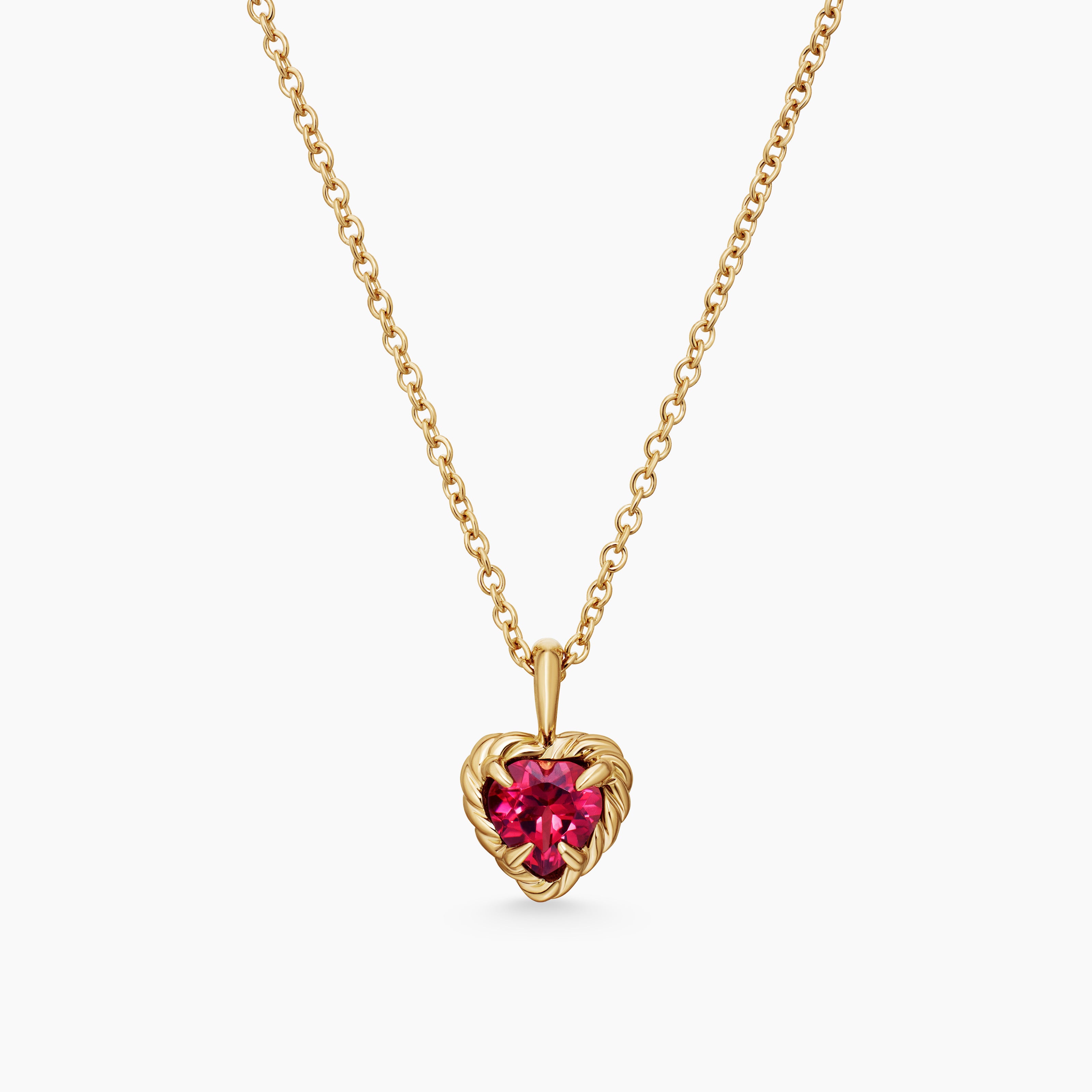 Cable Collectibles&reg; Teen Heart Necklace in 18K Yellow Gold with Rhodolite Garnet