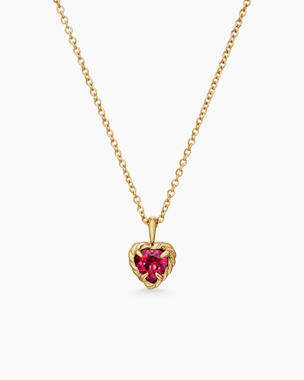 Cable Collectibles® Teen Heart Necklace in 18K Yellow Gold with Rhodolite Garnet