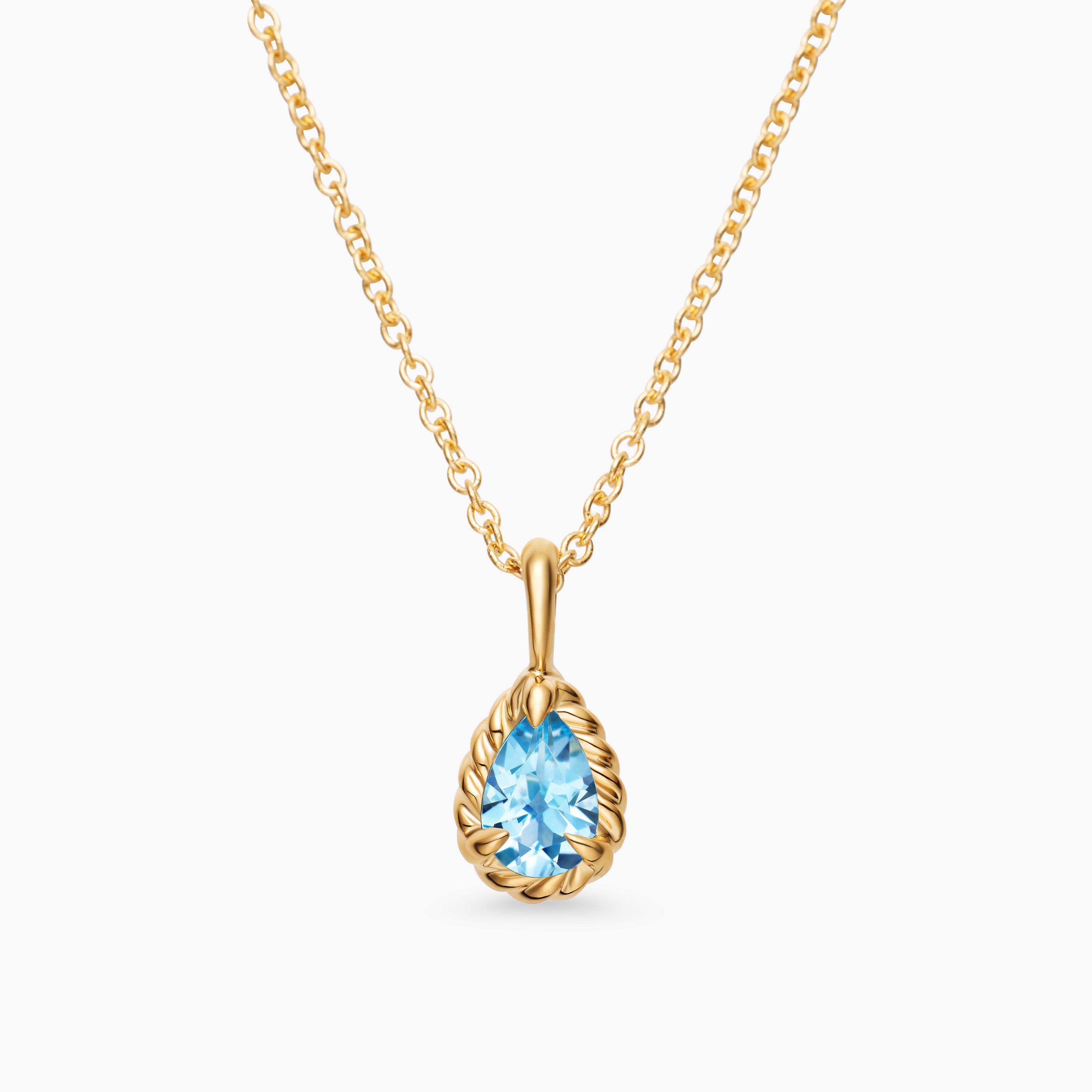 Cable Collectibles&reg; Teen Teardrop Necklace in 18K Yellow Gold with Blue Topaz