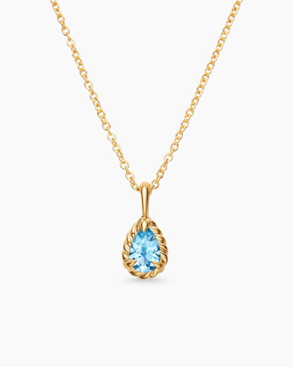 Cable Collectibles® Teen Teardrop Necklace in 18K Yellow Gold with Blue Topaz