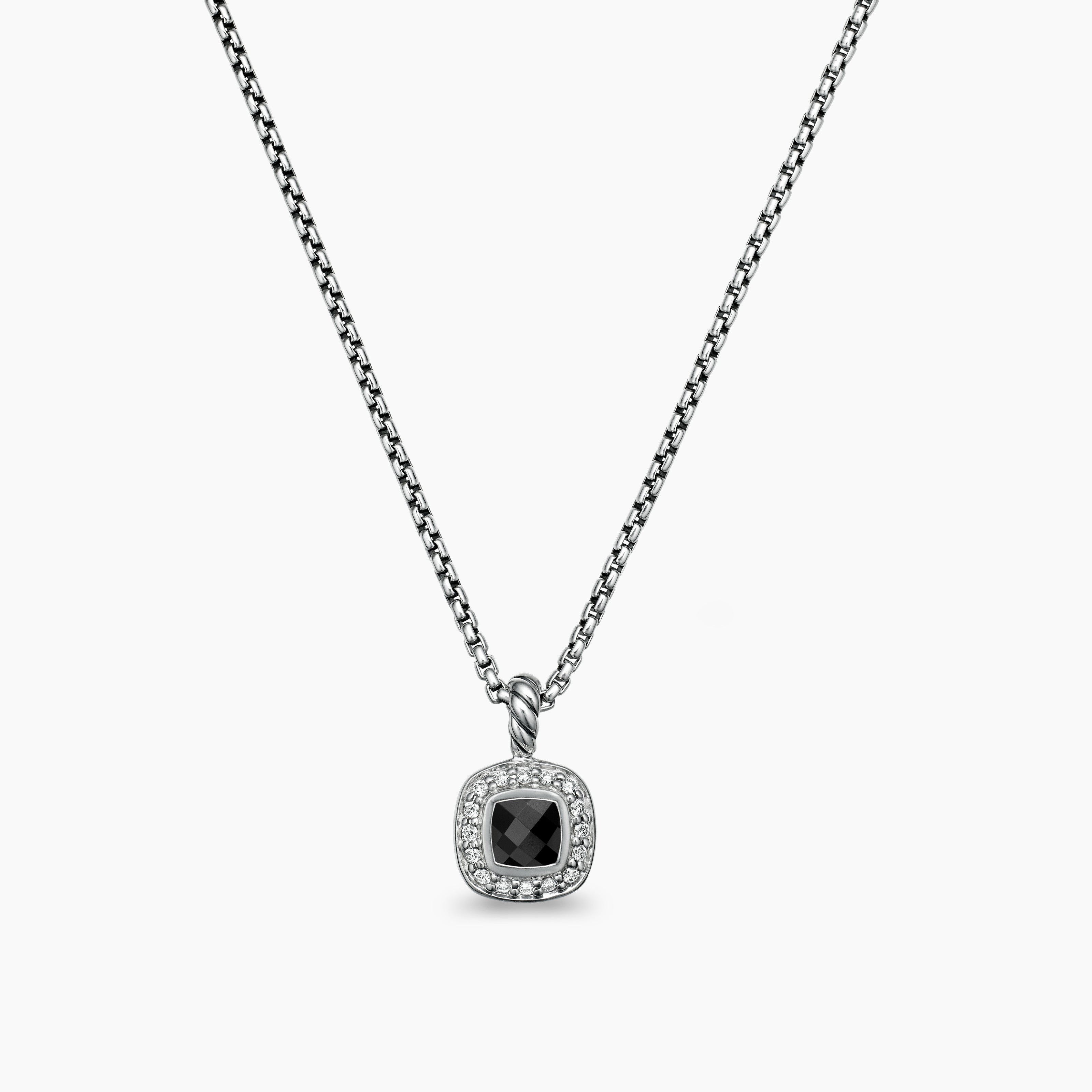 Albion&reg; Teen Pendant Necklace in Sterling Silver with Black Onyx and Diamonds, 4mm