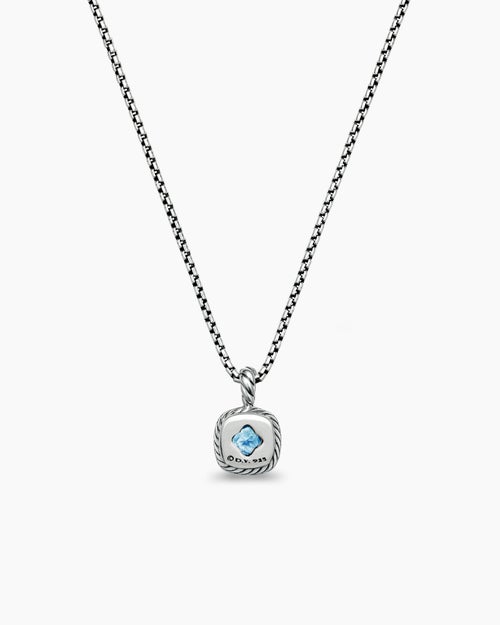 Albion® Teen Pendant Necklace in Sterling Silver with Blue Topaz and Diamonds, 4mm
