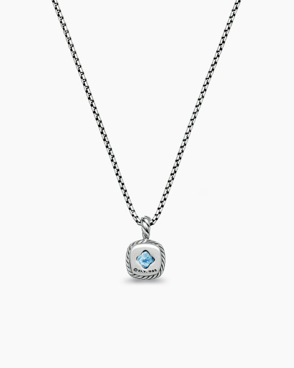 Albion® Teen Pendant Necklace in Sterling Silver with Blue Topaz and Diamonds, 4mm