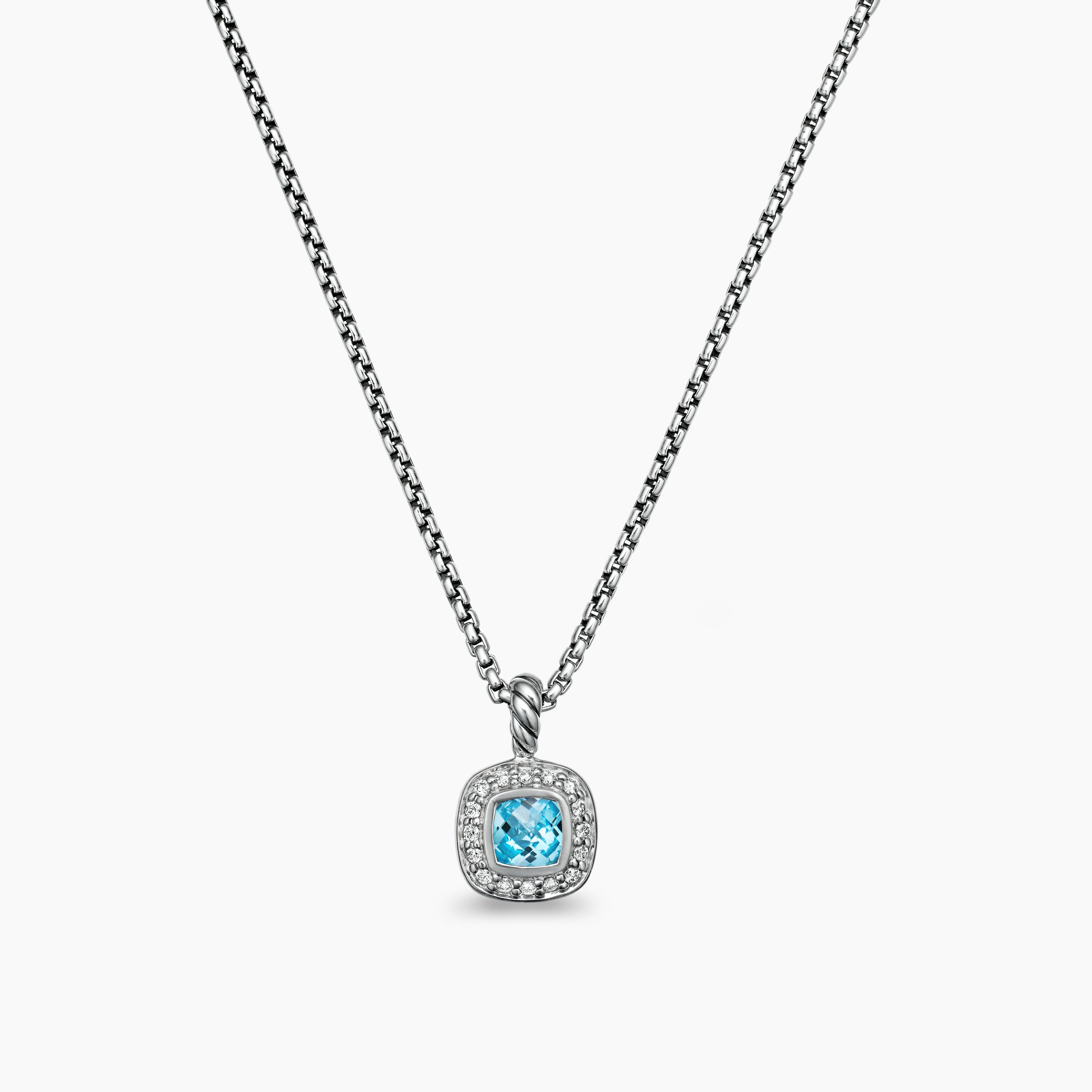 Albion&reg; Teen Pendant Necklace in Sterling Silver with Blue Topaz and Diamonds, 4mm