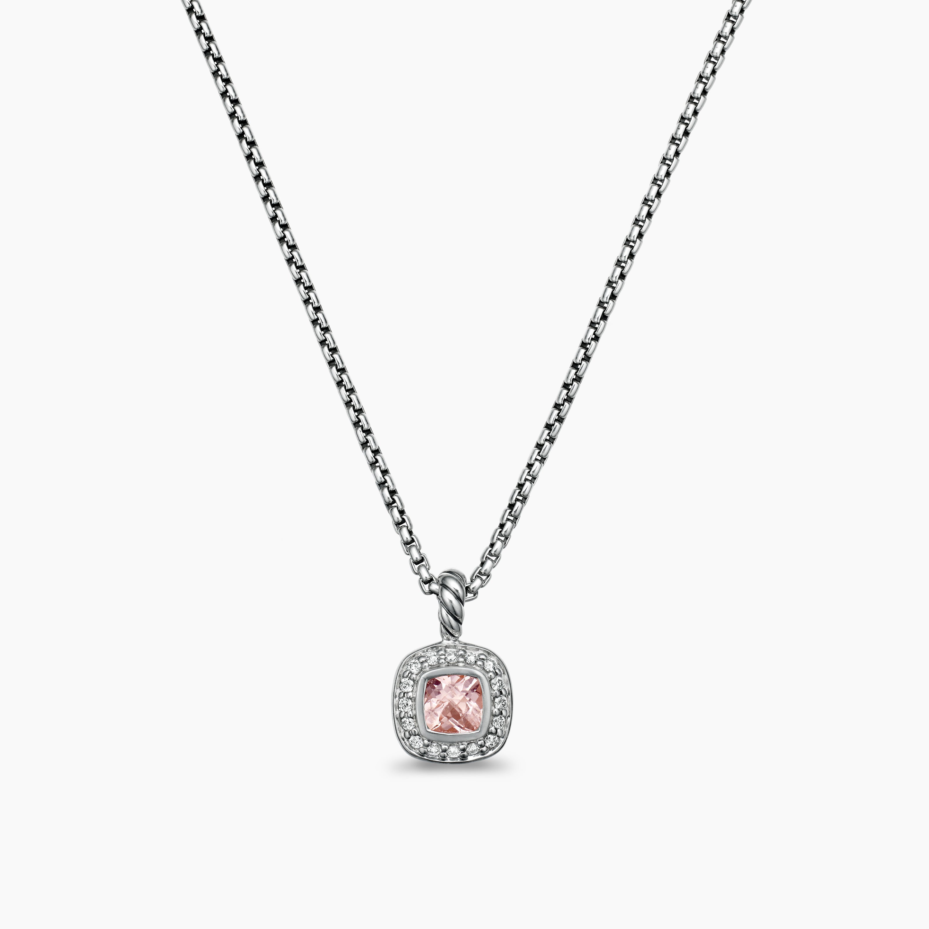 Albion&reg; Teen Pendant Necklace in Sterling Silver with Morganite and Diamonds, 4mm