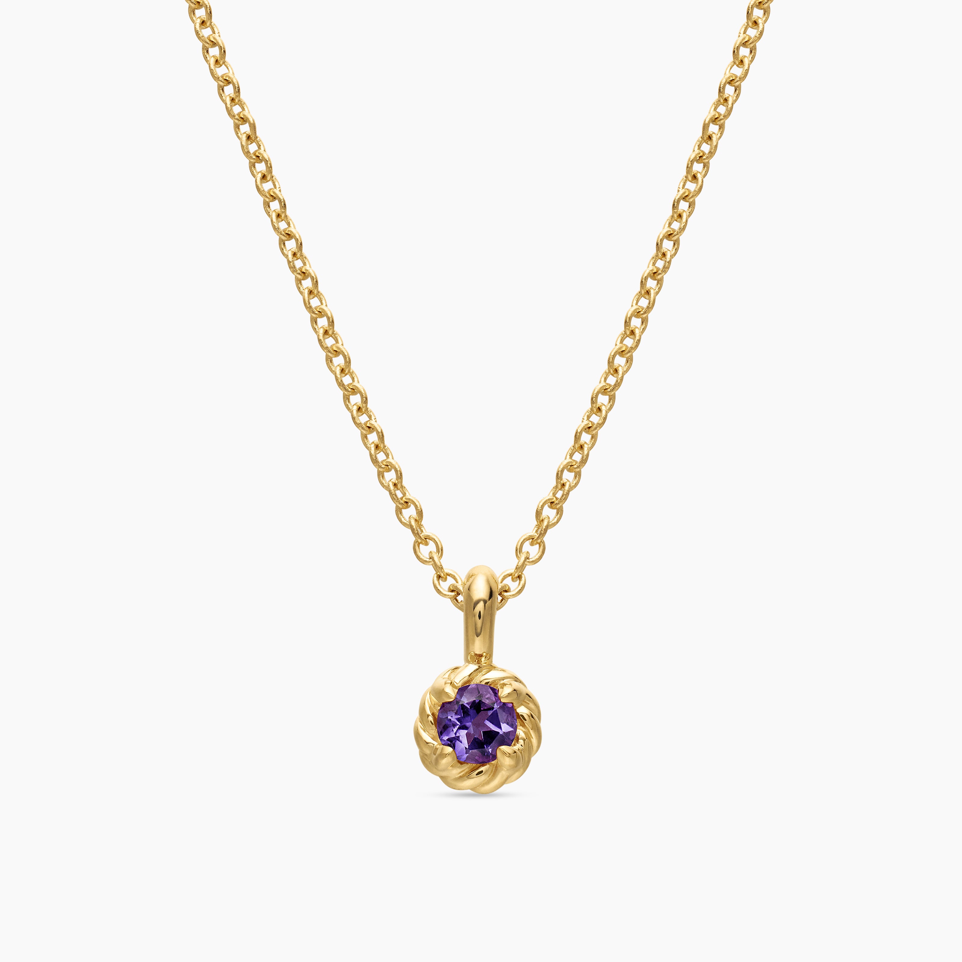 Cable Collectibles&reg; Teen Birthstone Necklace in 18K Yellow Gold with Amethyst, 3mm