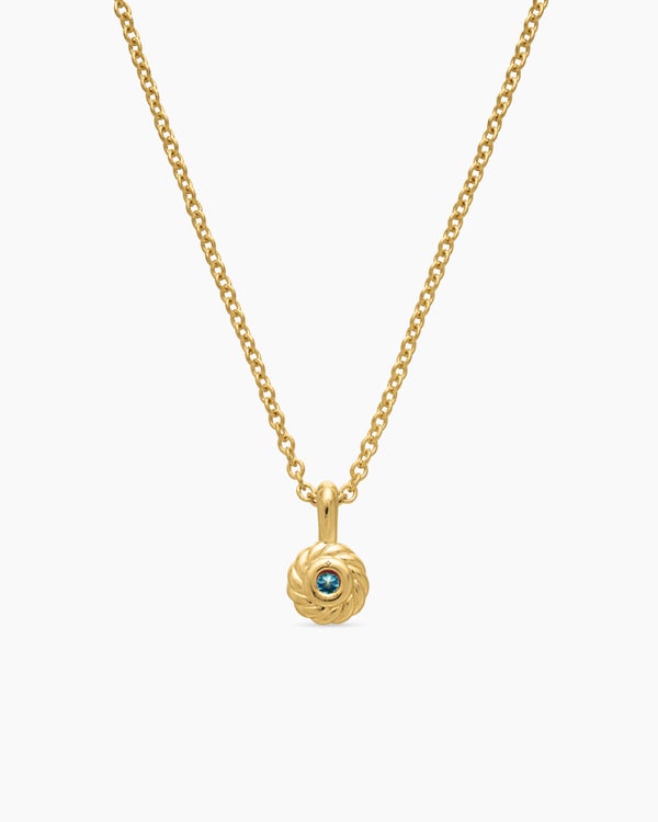 Cable Collectibles® Teen Birthstone Necklace in 18K Yellow Gold with Aquamarine, 3mm