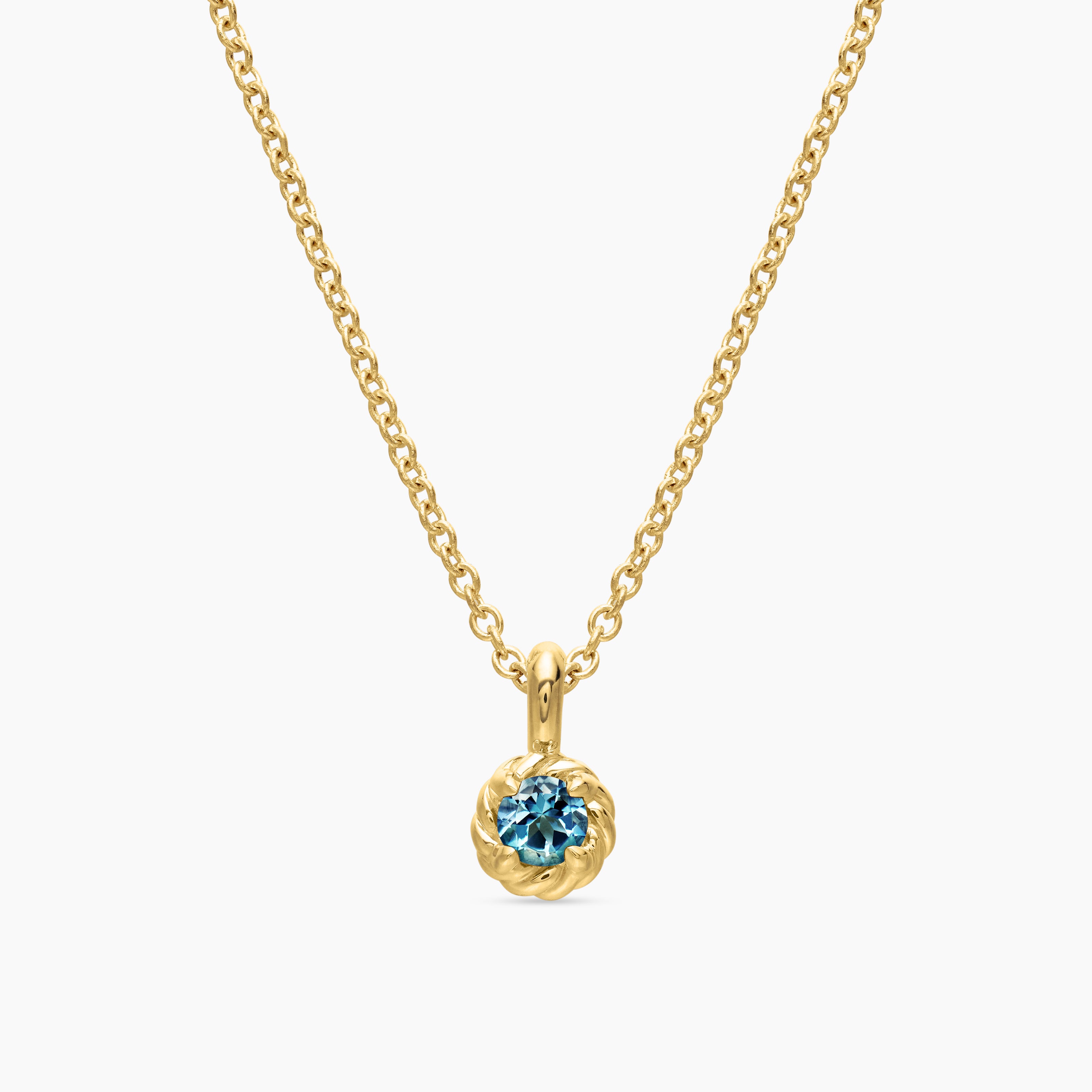 Cable Collectibles&reg; Teen Birthstone Necklace in 18K Yellow Gold with Aquamarine, 3mm