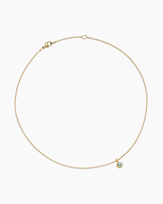 Cable Collectibles® Teen Birthstone Necklace in 18K Yellow Gold with Blue Topaz, 3mm