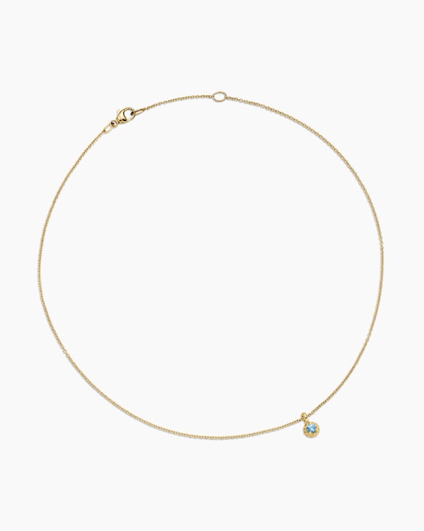 Cable Collectibles® Teen Birthstone Necklace in 18K Yellow Gold with Blue Topaz, 3mm