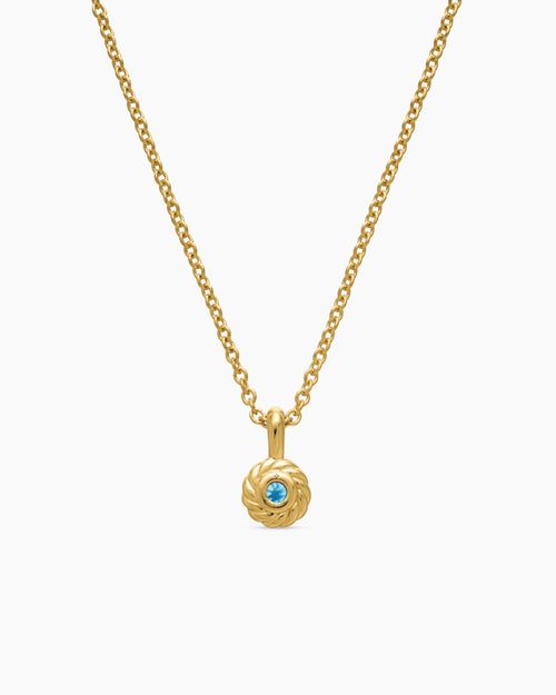 Cable Collectibles® Teen Birthstone Necklace in 18K Yellow Gold with Blue Topaz, 3mm
