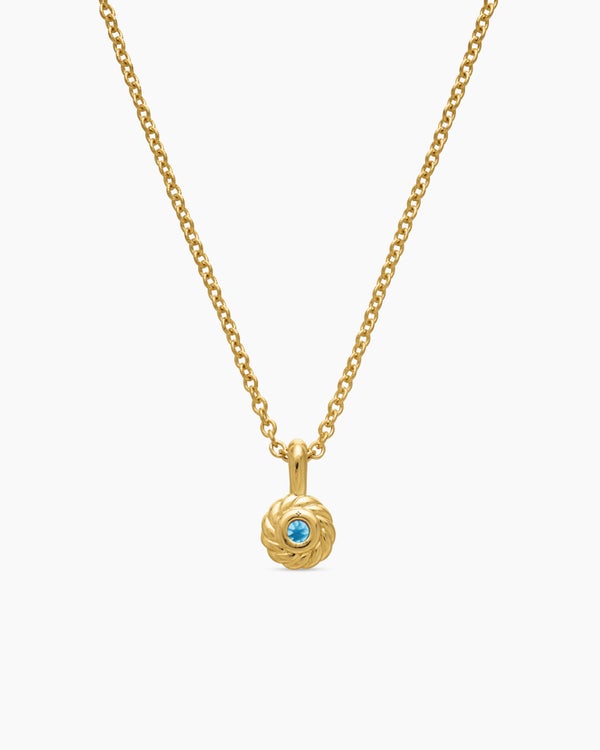 Cable Collectibles® Teen Birthstone Necklace in 18K Yellow Gold with Blue Topaz, 3mm