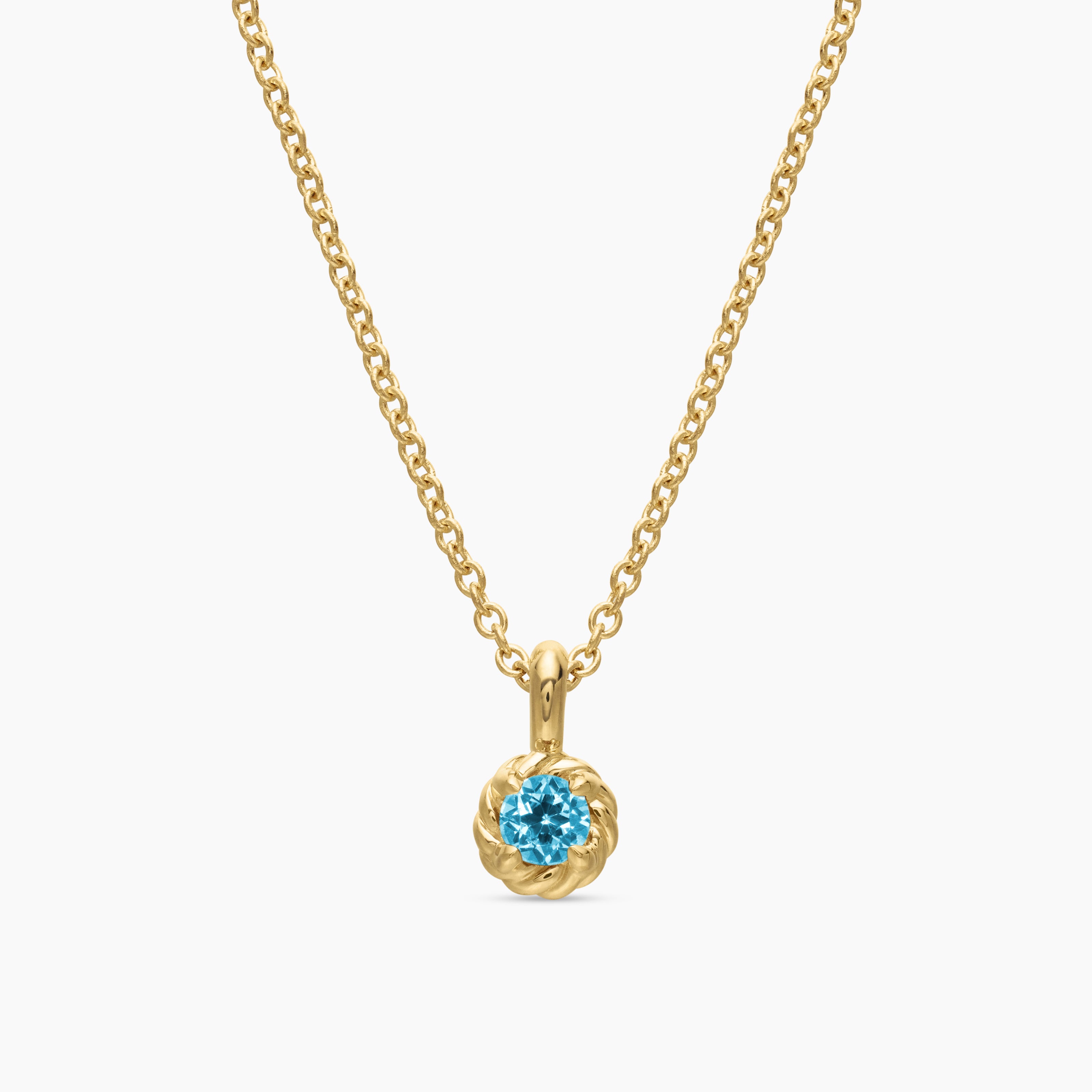 Cable Collectibles&reg; Teen Birthstone Necklace in 18K Yellow Gold with Blue Topaz, 3mm