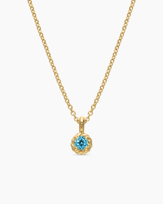 Cable Collectibles® Teen Birthstone Necklace in 18K Yellow Gold with Blue Topaz, 3mm