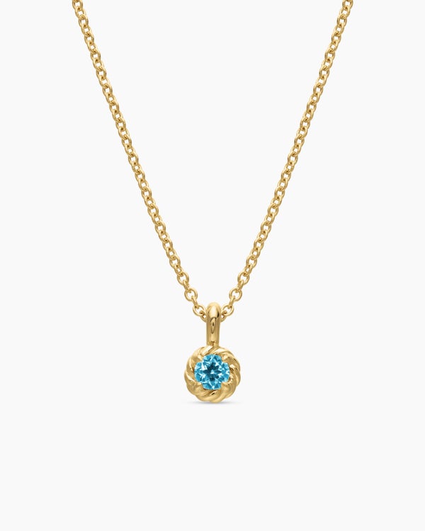 Cable Collectibles® Teen Birthstone Necklace in 18K Yellow Gold with Blue Topaz, 3mm