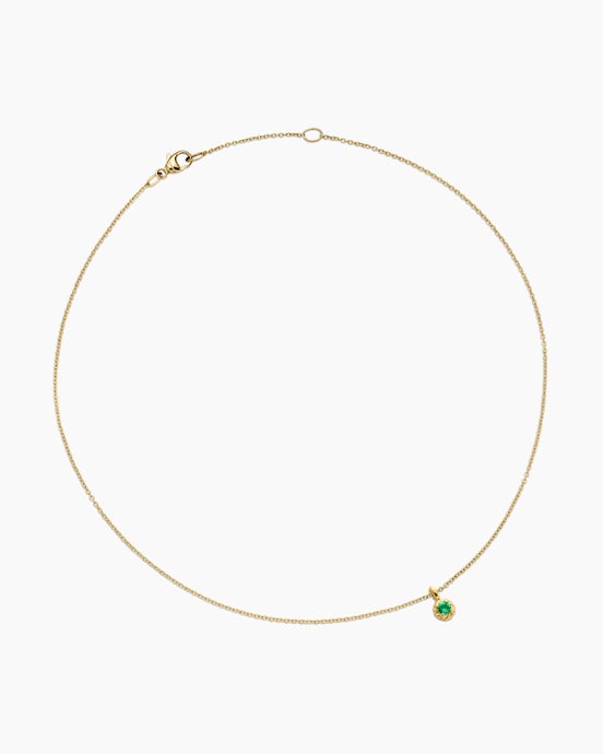 Cable Collectibles® Teen Birthstone Necklace in 18K Yellow Gold with Emerald, 3mm