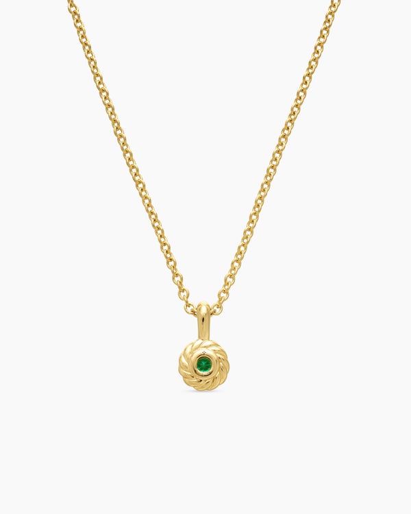 Cable Collectibles® Teen Birthstone Necklace in 18K Yellow Gold with Emerald, 3mm