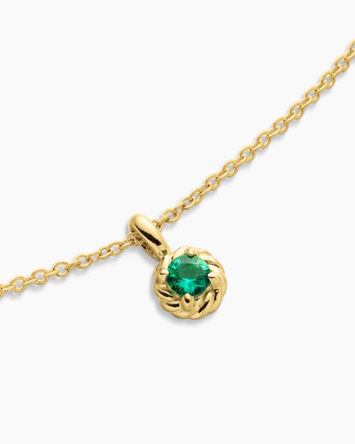 Cable Collectibles® Teen Birthstone Necklace in 18K Yellow Gold with Emerald, 3mm