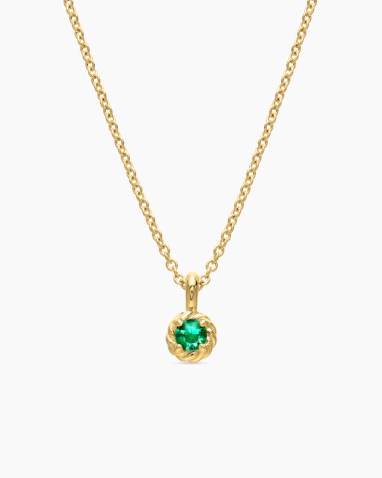 Cable Collectibles® Teen Birthstone Necklace in 18K Yellow Gold with Emerald, 3mm