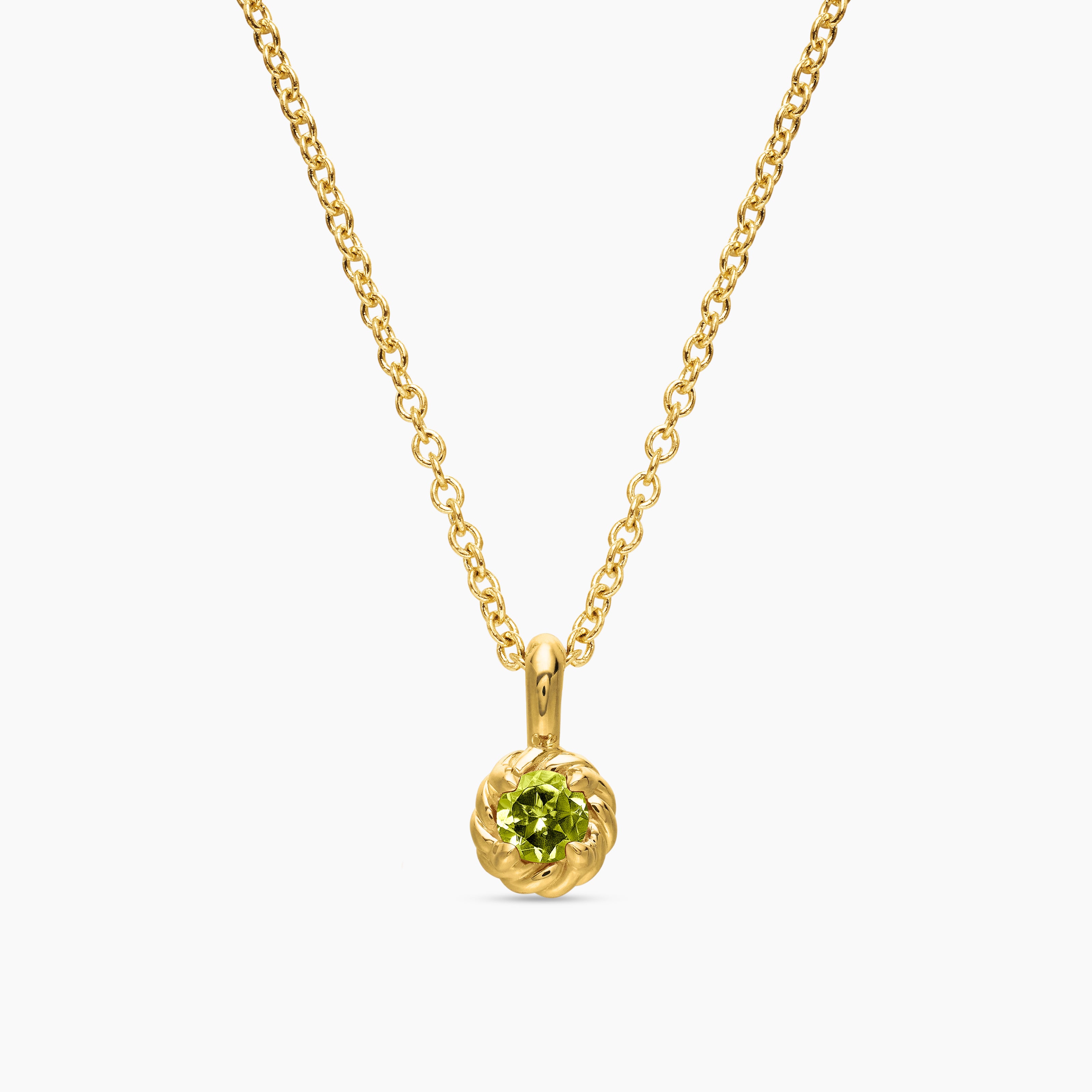 Cable Collectibles&reg; Teen Birthstone Necklace in 18K Yellow Gold with Peridot, 3mm