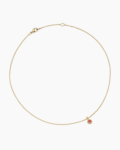 Cable Collectibles® Teen Birthstone Necklace in 18K Yellow Gold with Pink Tourmaline, 3mm