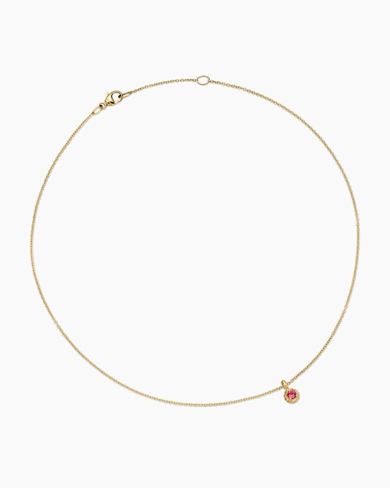 Cable Collectibles® Teen Birthstone Necklace in 18K Yellow Gold with Pink Tourmaline, 3mm