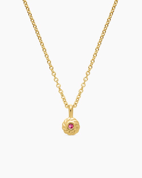 Cable Collectibles® Teen Birthstone Necklace in 18K Yellow Gold with Pink Tourmaline, 3mm