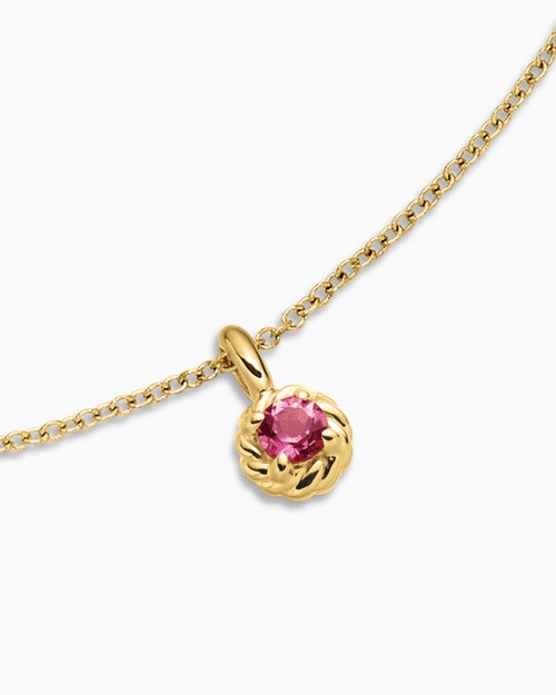 Cable Collectibles® Teen Birthstone Necklace in 18K Yellow Gold with Pink Tourmaline, 3mm