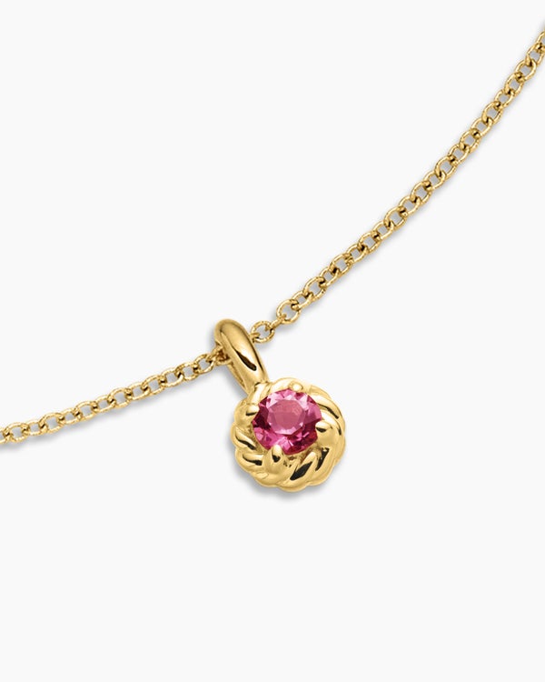 Collier à pierre de naissance Cable Collectibles® pour adolescents en or jaune 18 carats avec tourmaline rose, 3 mm