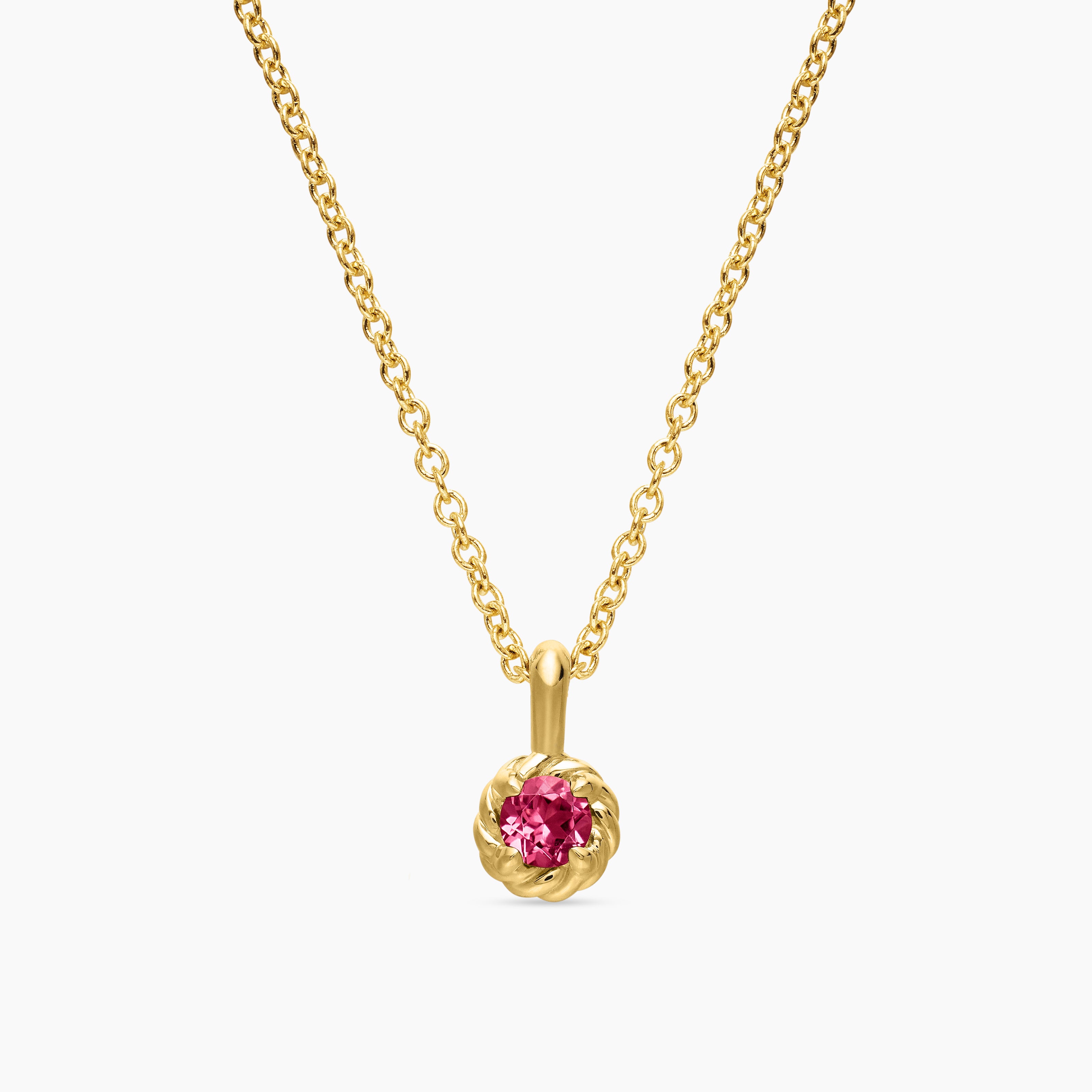 Cable Collectibles&reg; Teen Birthstone Necklace in 18K Yellow Gold with Pink Tourmaline, 3mm