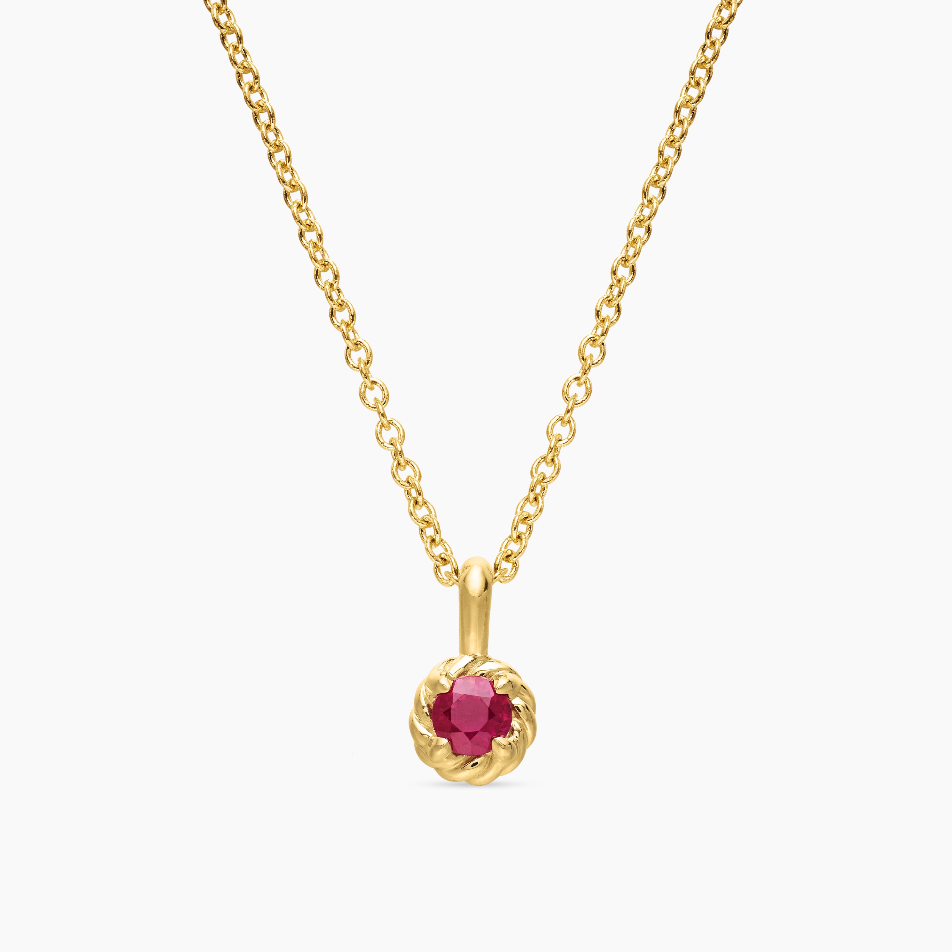 Cable Collectibles&reg; Teen Birthstone Necklace in 18K Yellow Gold with Ruby, 3mm