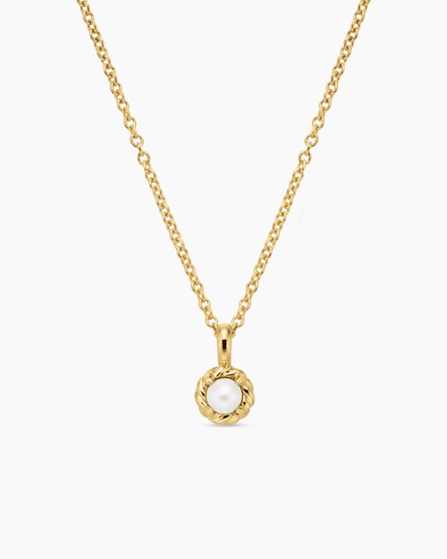 Cable Collectibles® Teen Birthstone Necklace in 18K Yellow Gold with Pearl, 3mm