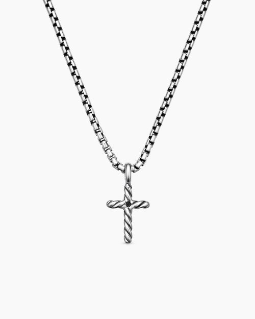 Cable Collectibles® Teen Cross Necklace in Sterling Silver with Center Diamond
