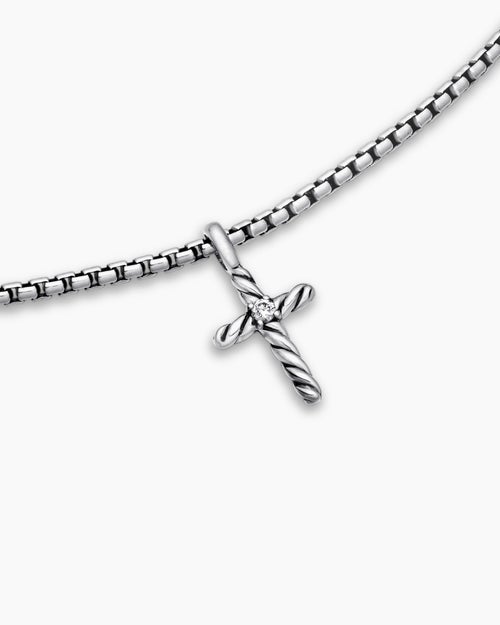 Cable Collectibles® Teen Cross Necklace in Sterling Silver with Center Diamond