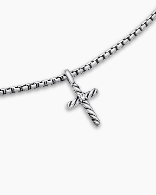 Cable Collectibles® Teen Cross Necklace in Sterling Silver with Center Diamond