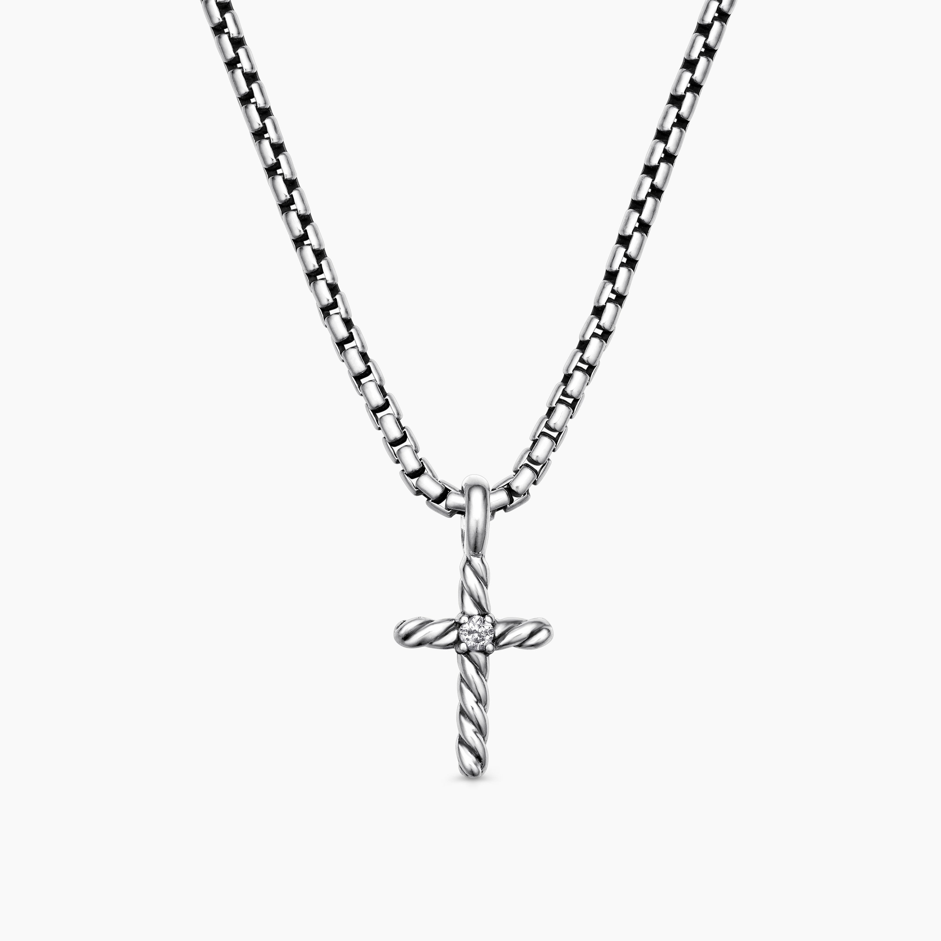 Cable Collectibles&reg; Teen Cross Necklace in Sterling Silver with Center Diamond