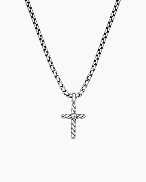Cable Collectibles® Teen Cross Necklace in Sterling Silver with Centre Diamond