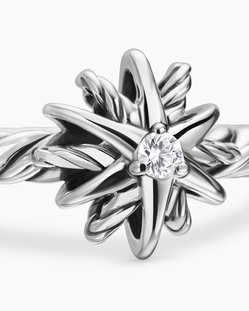 Starburst Teen Ring in Sterling Silver with Center Diamond, 8mm