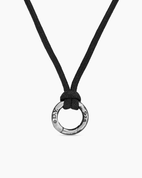 Mens Circle Amulet Necklace in Sterling Silver and Black Wax Cord, 1.7mm