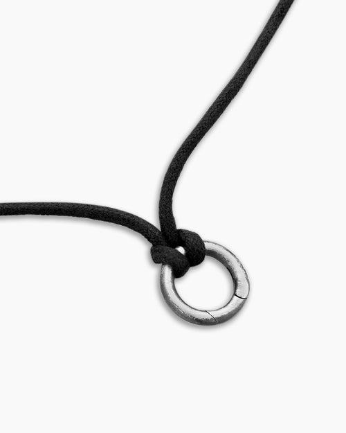 Mens Circle Amulet Necklace in Sterling Silver and Black Wax Cord, 1.7mm