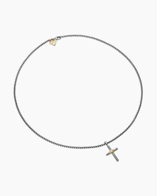 Womens Petite X Cross Necklace in Sterling Silver with 14K Yellow Gold, 24mm