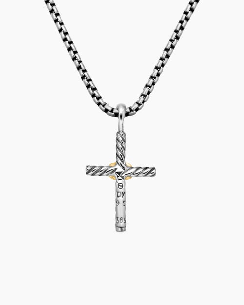 Womens Petite X Cross Necklace in Sterling Silver with 14K Yellow Gold, 24mm