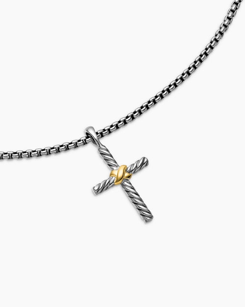 Womens Petite X Cross Necklace in Sterling Silver with 14ct Yellow Gold, 24mm