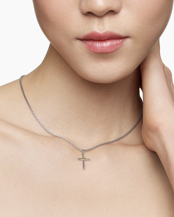 Petite X Cross Necklace in Sterling Silver with 14K Yellow Gold, 24mm