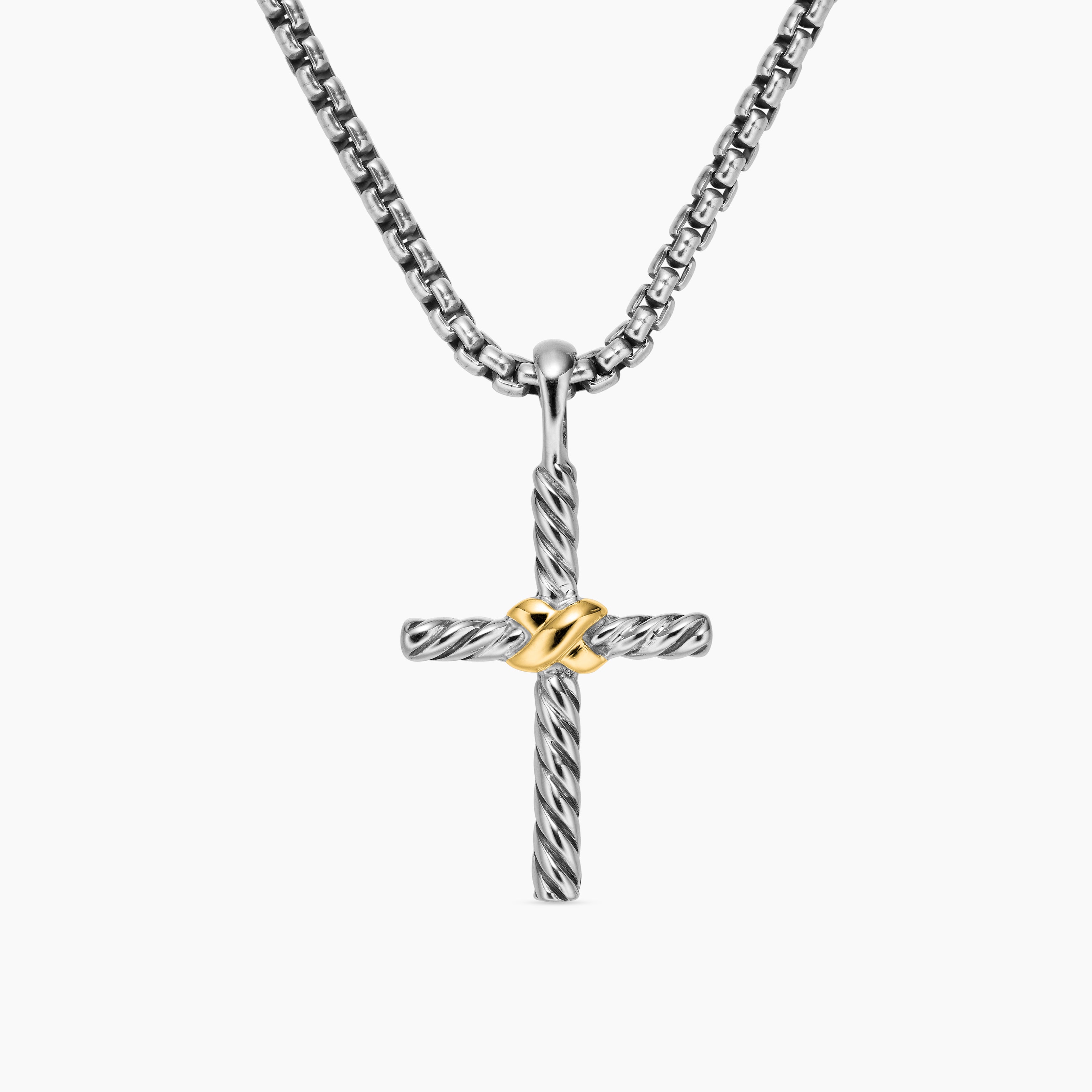 Womens Petite X Cross Necklace in Sterling Silver with 14K Yellow Gold, 24mm