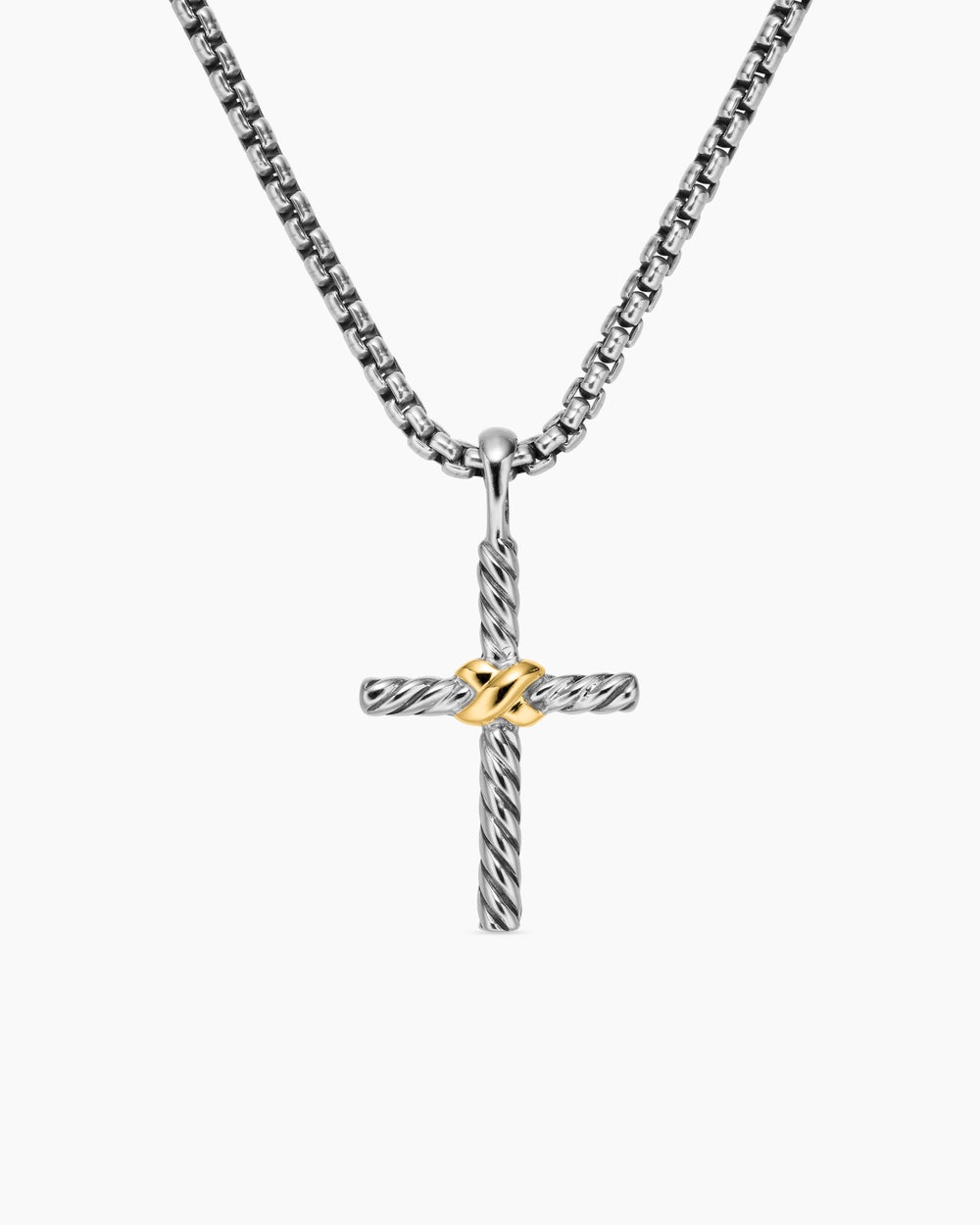 Womens Petite X Cross Necklace in Sterling Silver with 14K Yellow Gold, 24mm