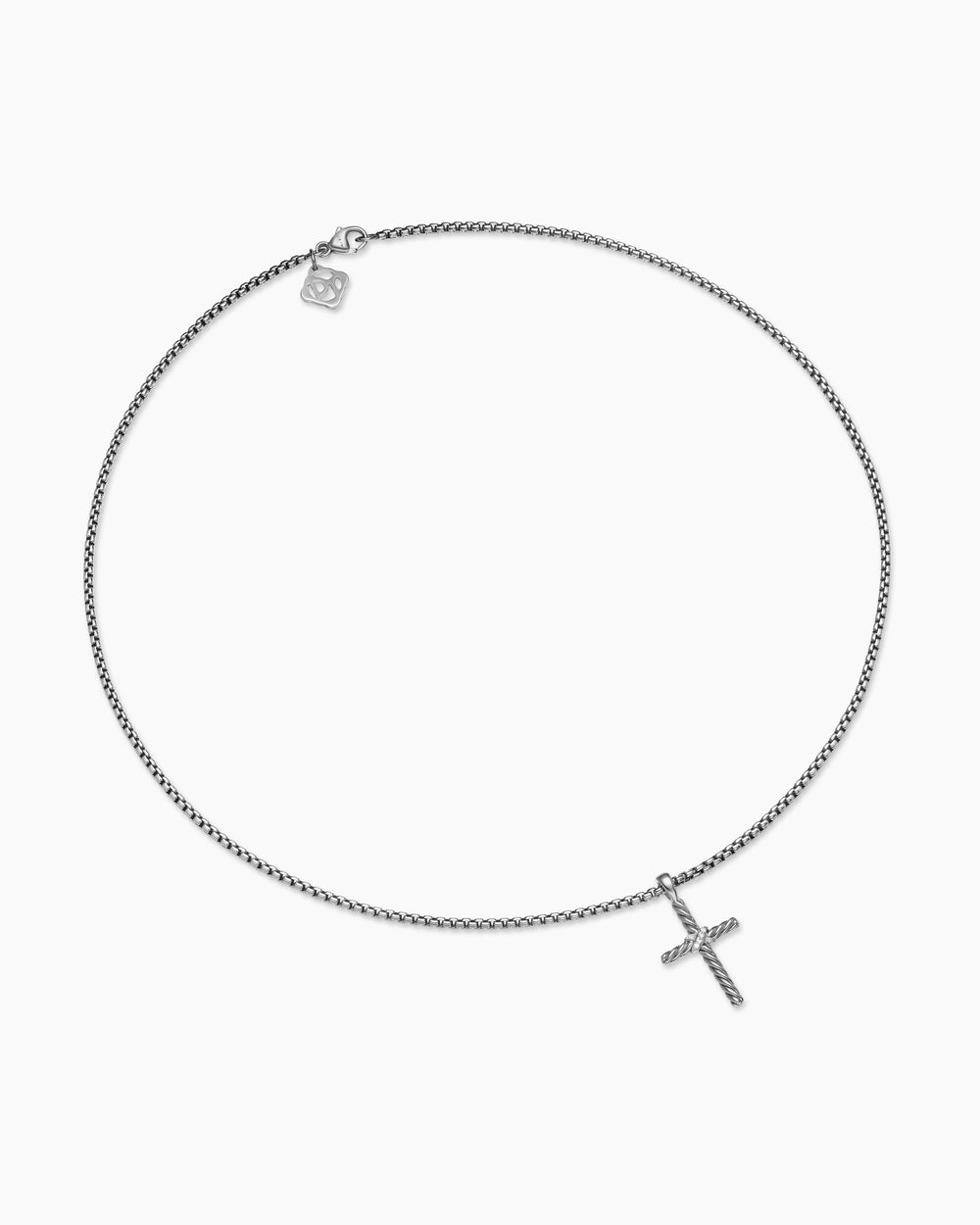 Womens Petite X Cross Necklace in Sterling Silver with Diamonds, 19.5mm